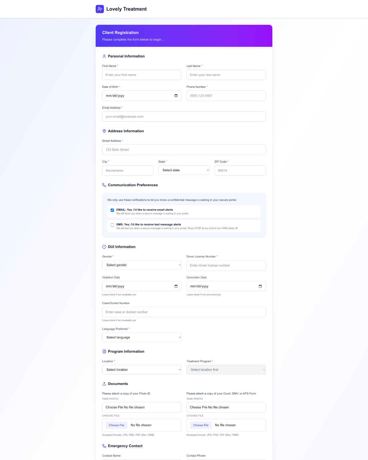 sumithos client portal registration form with identity verification